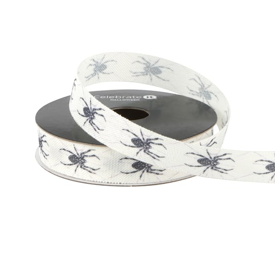 5/8" x 4yd. White & Black Spiders Ribbon by Celebrate It®
